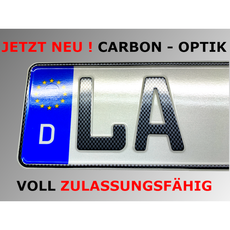 2 Kennzeichen Carbon Optik 52 x 11cm Wunschennzeichen PKW